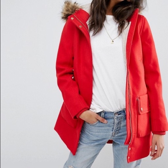Abercrombie & Fitch Red Heritage Wool Parka Coat - Picture 8 of 10